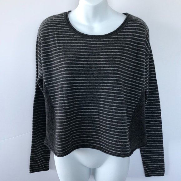 True Character Pure Cashmere Sweaters - True Character Pure Cashmere NWT Charcoal/Light Grey Striped Boxy Sweater sz S